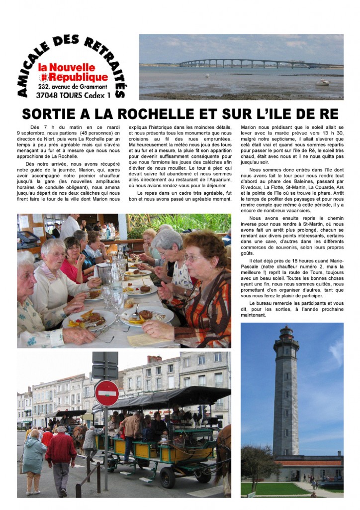 Journée à la Rochelle, amicale des retraités de la Nouvelle République